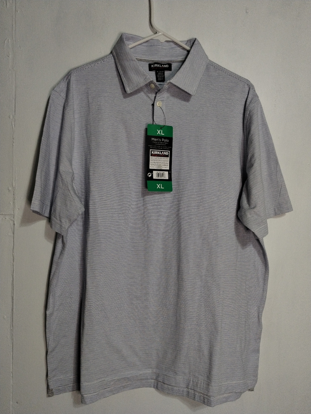 Kirkland Signature Men's Blue and White Micro-Stripe Polo - XL